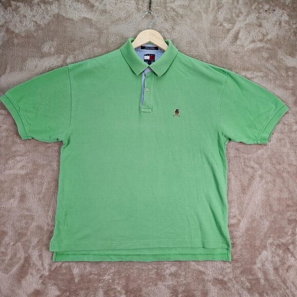 VTG Tommy Hilfiger Polo Green Vintage Embroidered Logo Short Sleeve Mens Size XL - Picture 1 of 10